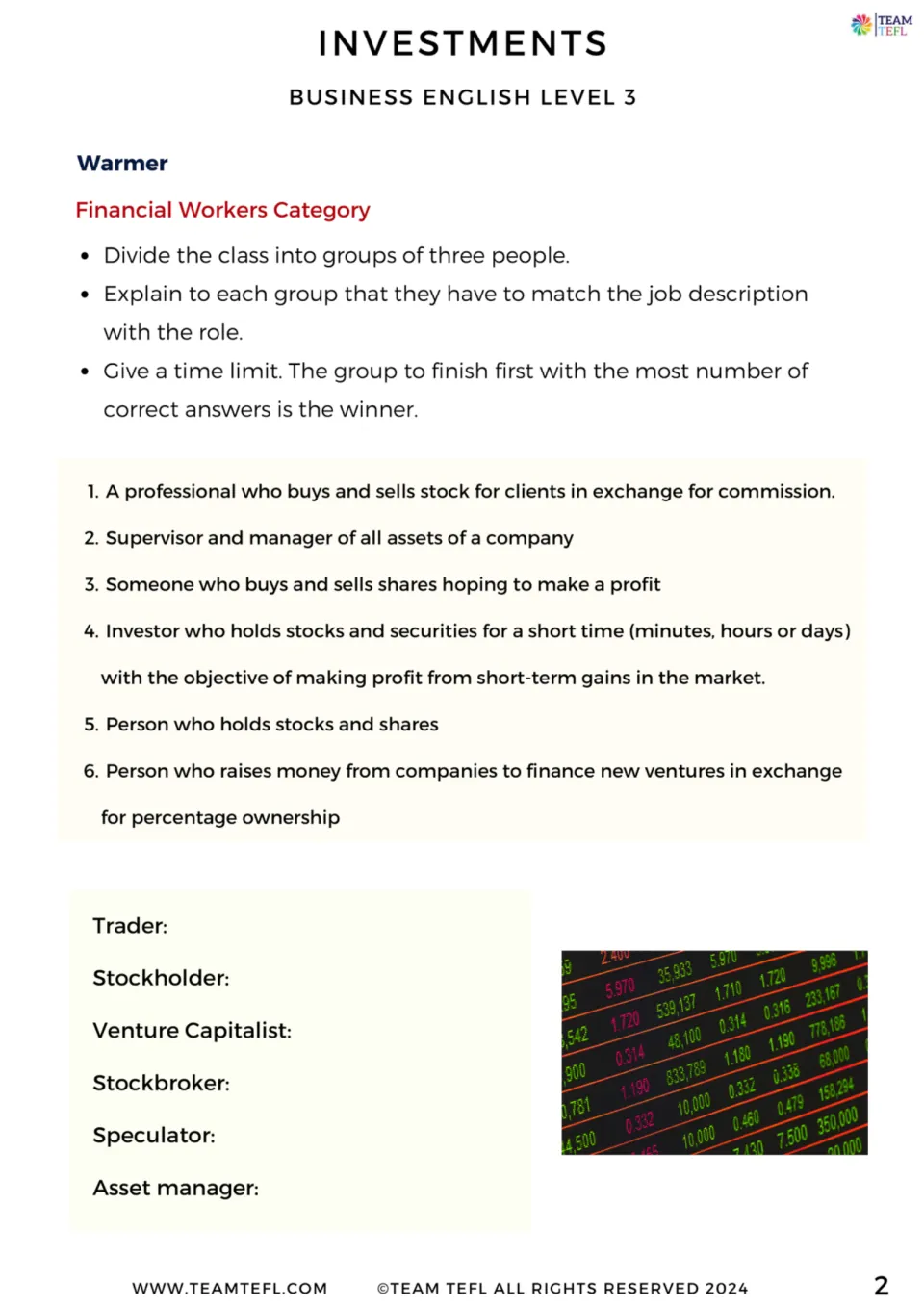 Financial workers warmer: groups match six job descriptions to trader, stockholder, stockbroker, speculator and more