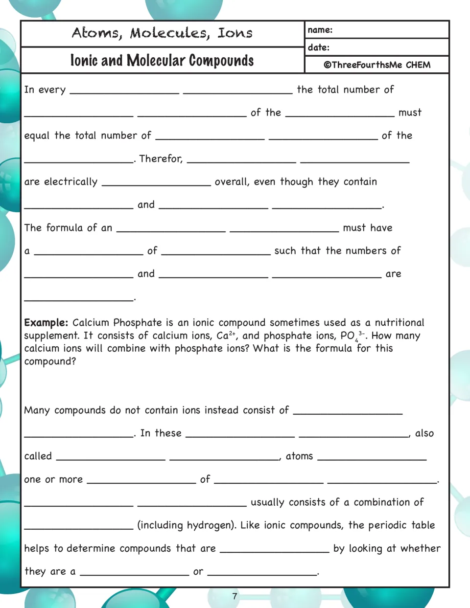 Balancing ionic charges: fill-in notes on neutral formulas, a calcium phosphate example and molecular compounds