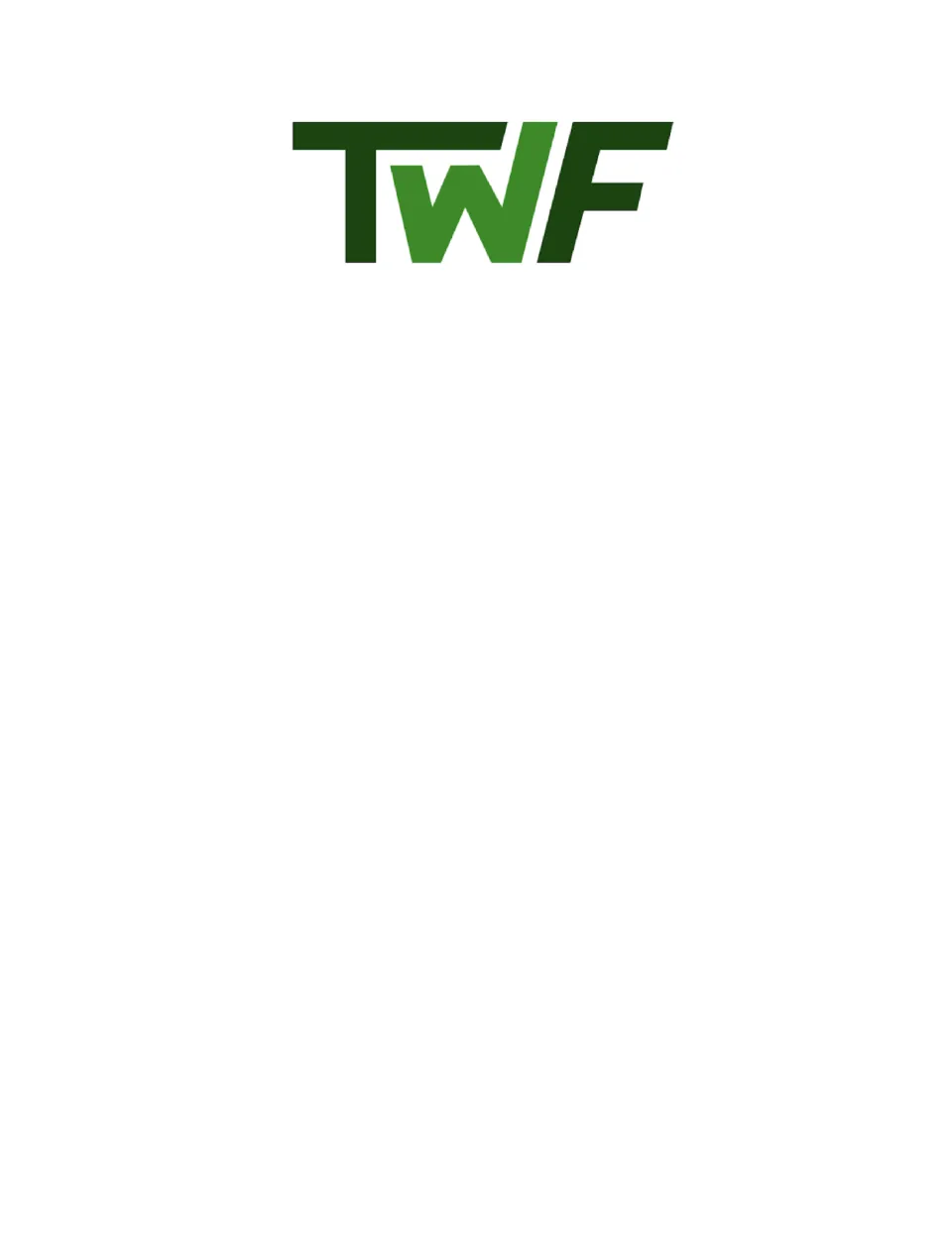 Closing logo page for the digital ionic compounds exit ticket and review resource, showing the letters TWF.
