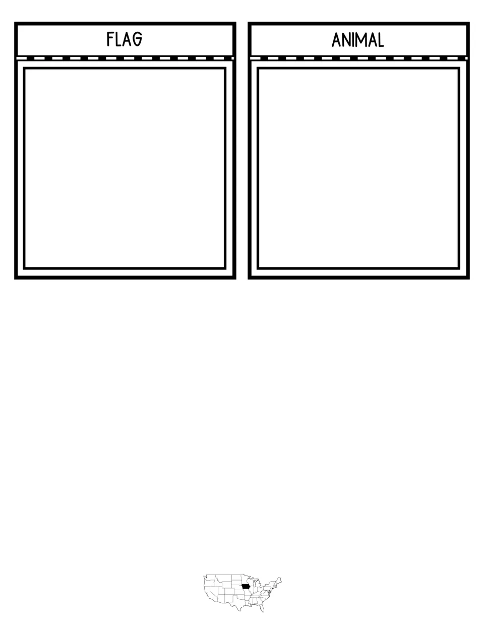 Notebook flaps titled Flag and Animal for students to cut out, fold and fill with drawings or facts about each symbol