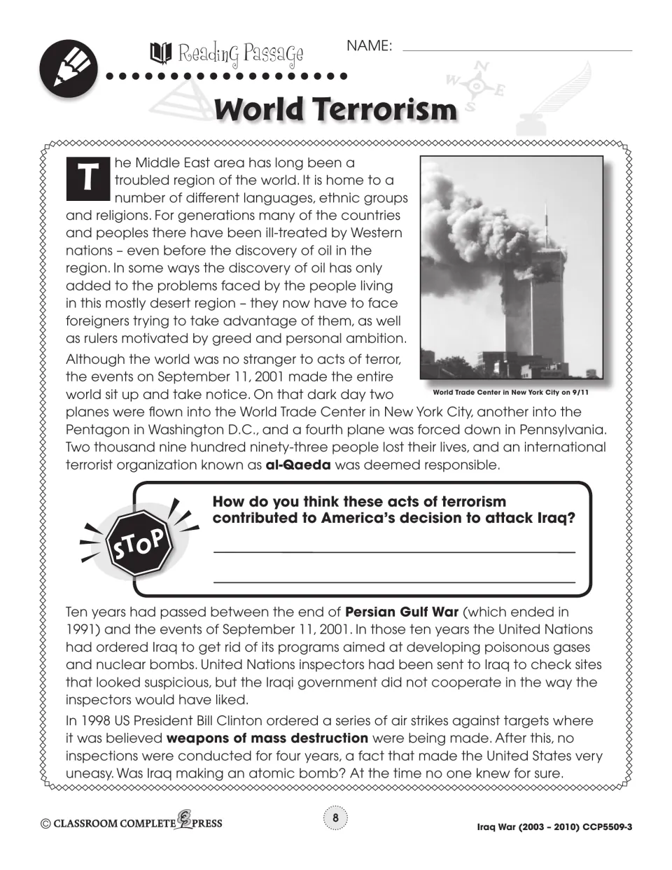 World Terrorism reading part 1: the 9/11 attacks, al-Qaeda, UN weapons inspections and 1998 US air strikes