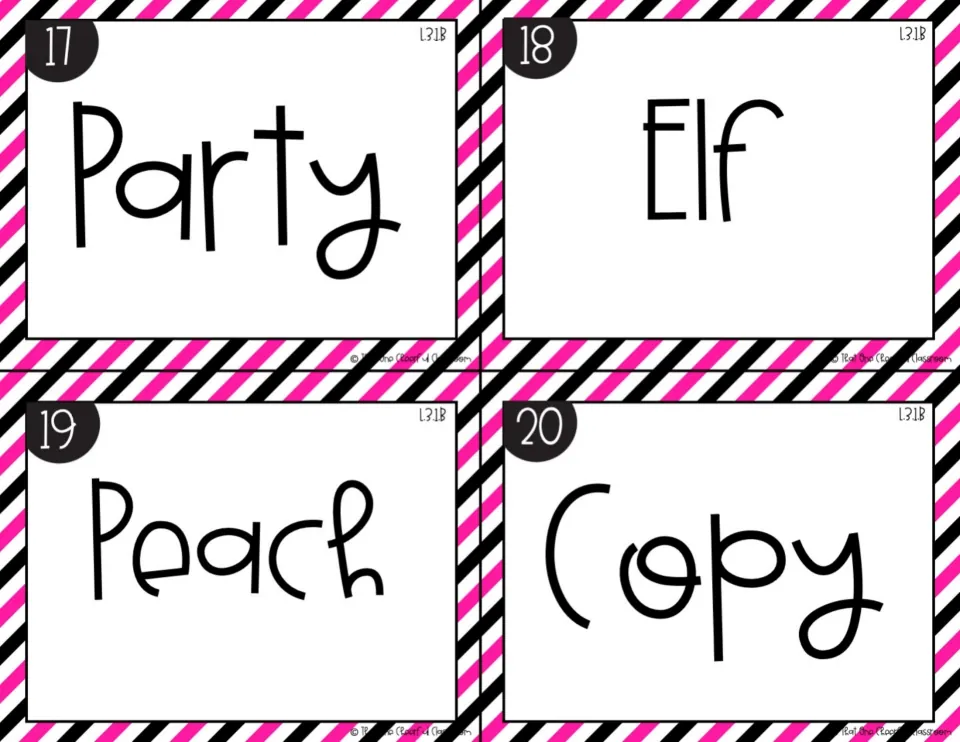 Irregular plurals, cards 17-20 in color: singular nouns party, elf, peach and copy for students to change to plurals