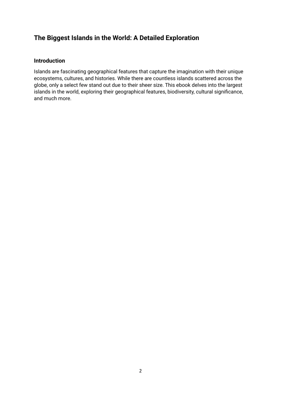 Introduction to the island geography ebook, outlining its focus on geography, biodiversity, cultures and histories