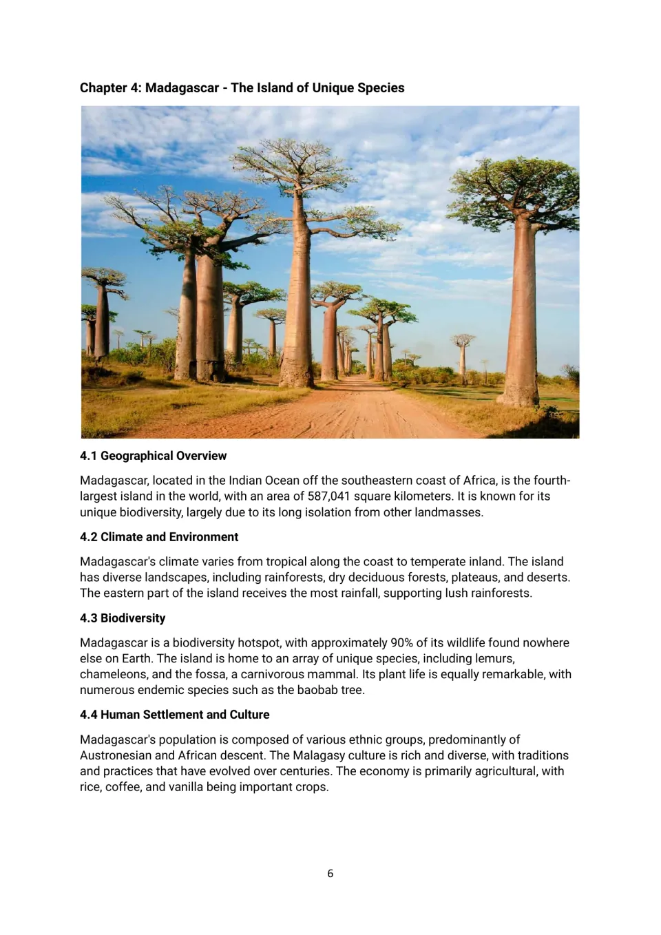 Chapter 4 reading on Madagascar, covering its Indian Ocean location, varied habitats, unique wildlife and culture