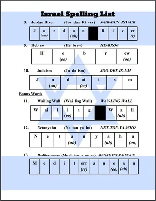 Israel Spelling List – sample page 2