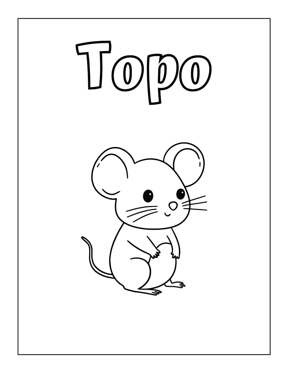 Topo (mouse): students color a small standing mouse with round ears and a long tail under its Italian vocabulary word