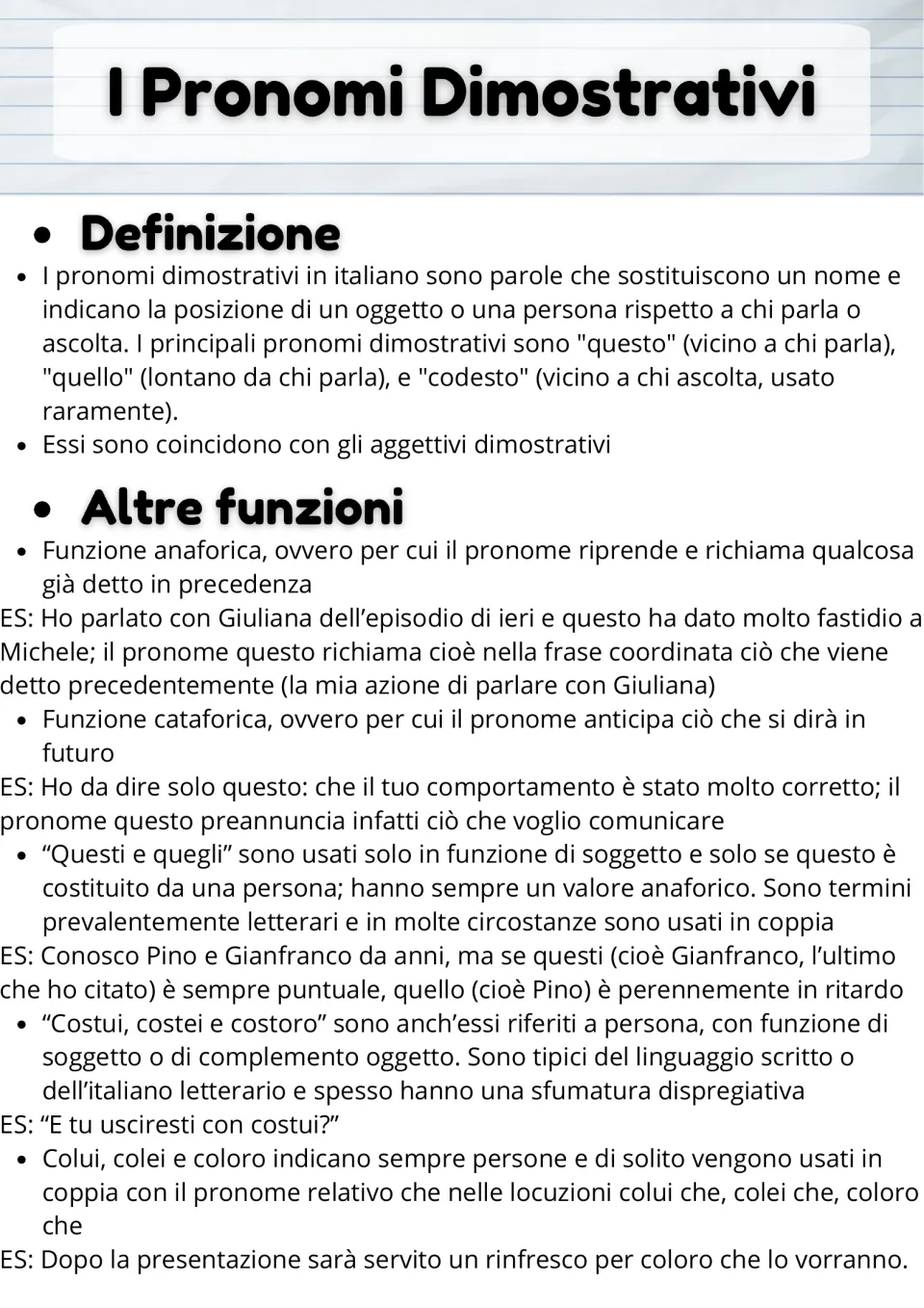 Italian demonstrative pronoun lesson: questo (this), quello (that), and anaphoric and cataphoric uses.