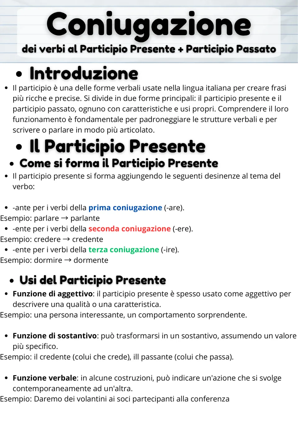 Italian participle lesson, part 1: present participle endings -ante and -ente, with adjective and noun uses