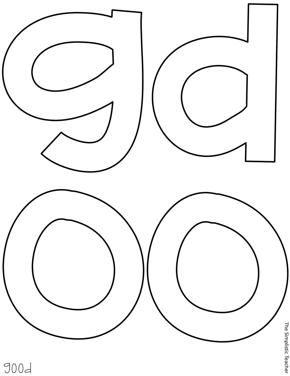 Four black-line letter cutouts, g, o, o, and d, spell “good” for the bulletin board or door display message