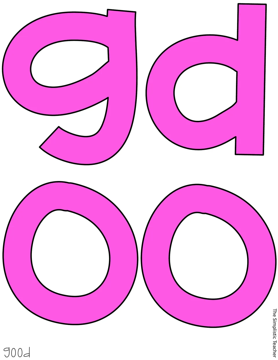 Four pink letter cutouts, g, o, o, and d, spell the first “good” in the bulletin board or door display message