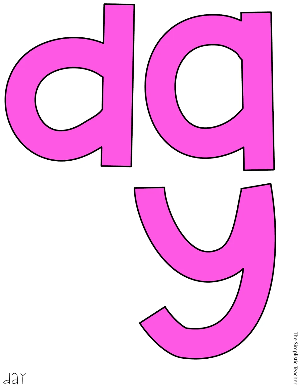 Three pink letter cutouts, d, a, and y, spell the first “day” in the bulletin board or door display message