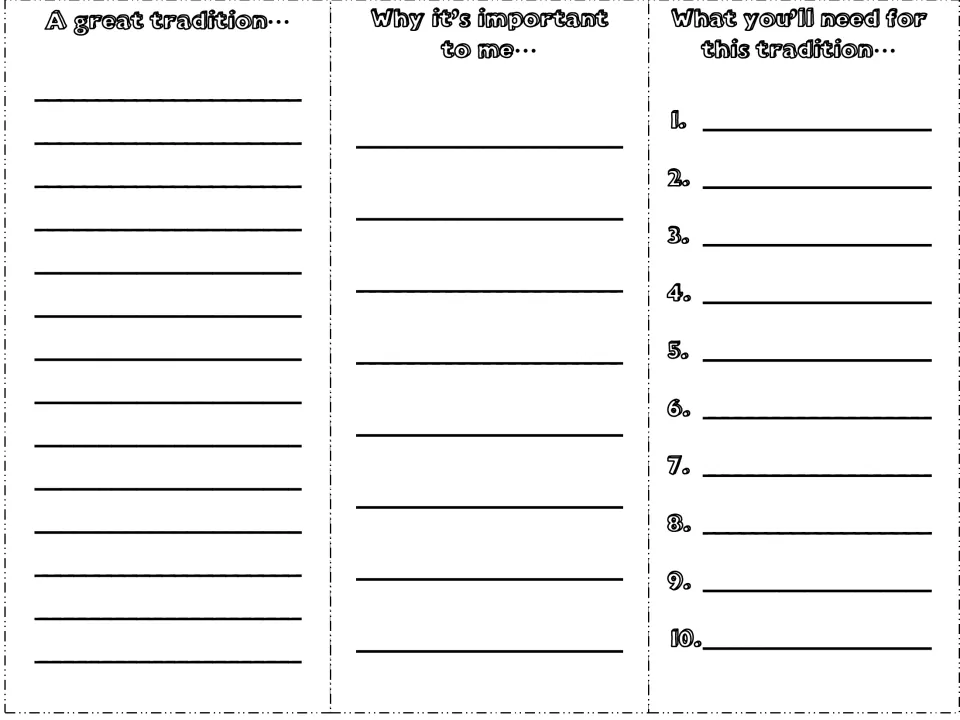 Brochure inside panels: students write about a great tradition, why it matters to them and list up to 10 things it needs