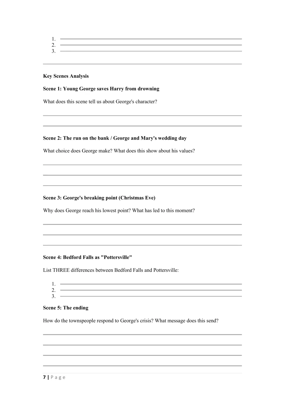 Key scenes analysis: students respond to five scenes, from Harry's rescue to Pottersville differences and the ending