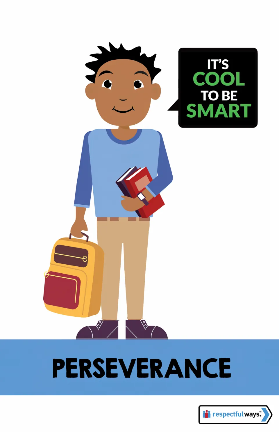 Classroom poster about perseverance featuring the message “It's cool to be smart” and heading “Perseverance”.