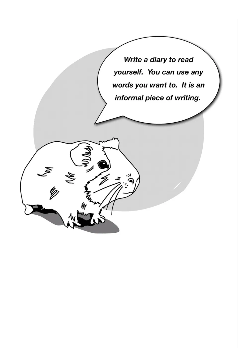 Diary as informal writing: a guinea pig explains you write it to read yourself and can use any words you want