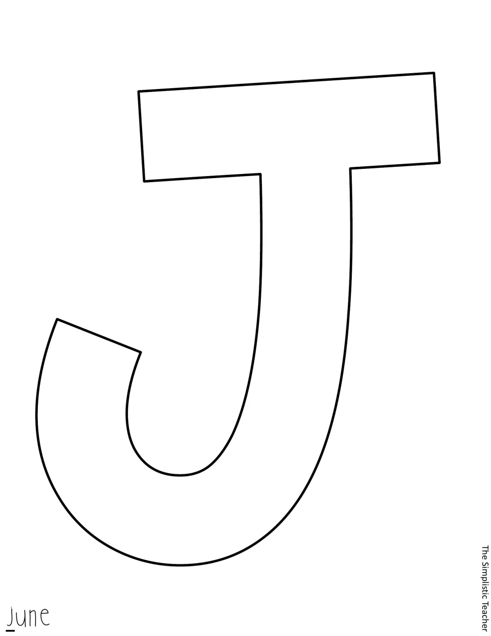 Outline uppercase J cutout for “June,” the month named in the “It's June school is out soon!” classroom display.