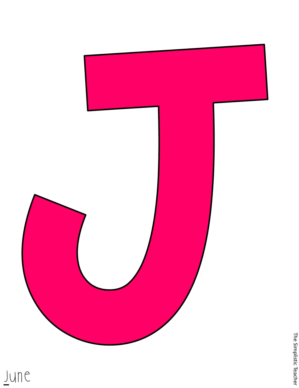 Pink uppercase J cutout for “June,” a color version of the month word's first letter in the countdown display.