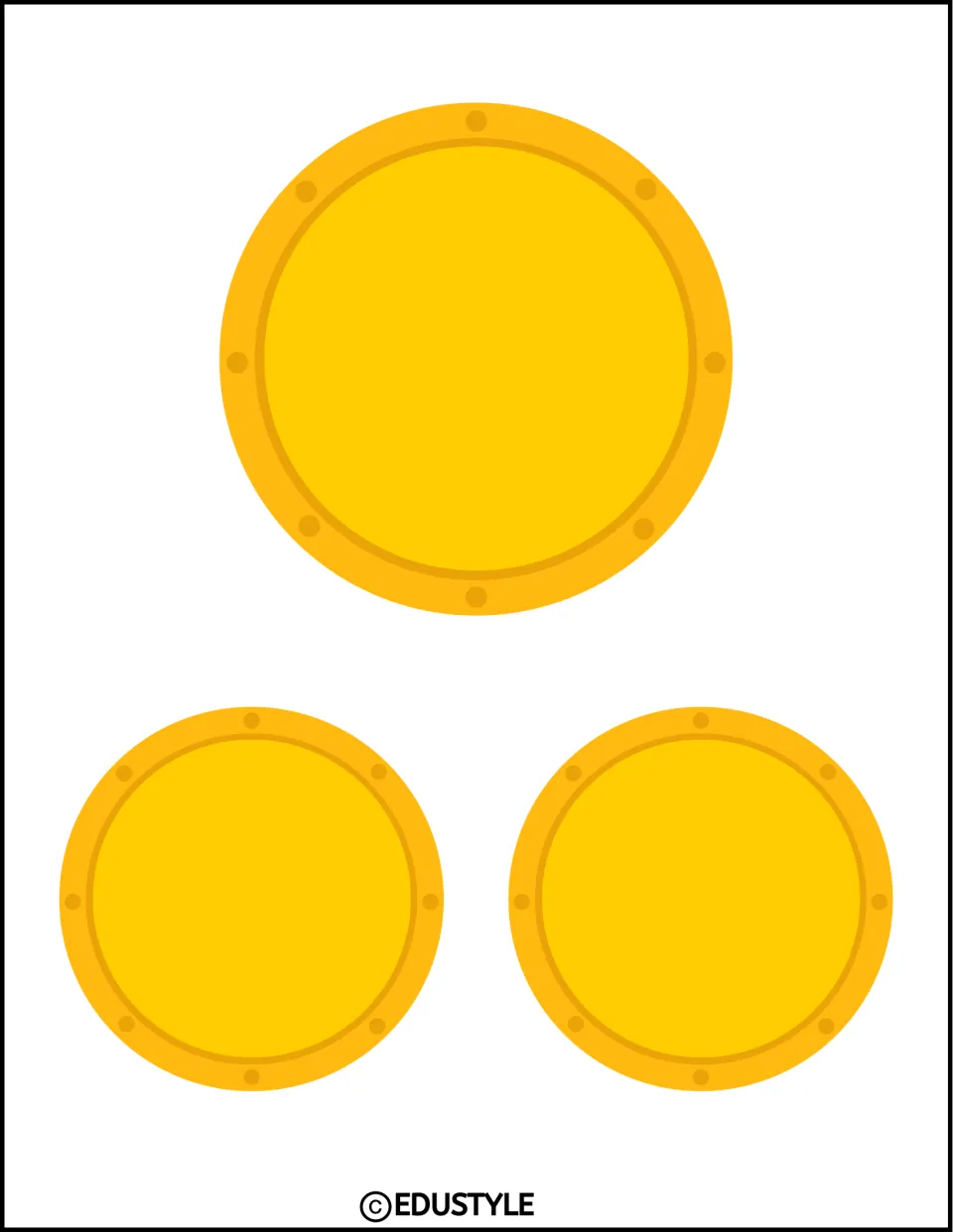 Three blank gold coin cutouts in two sizes for the St. Patrick's Day display kit and student names