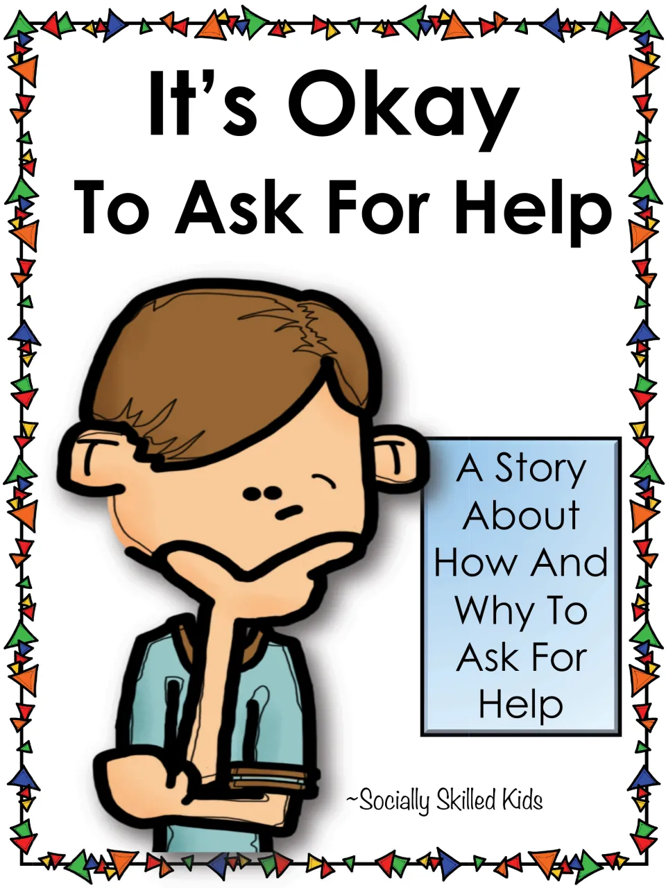 Story title page showing a boy in a blue shirt resting his chin on his hand, with the how-and-why subtitle