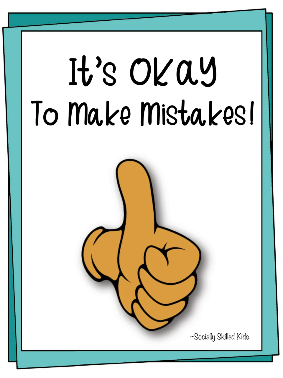 Cover of the It's OKAY To Make Mistakes! social story by Socially Skilled Kids, shown with one light-tan thumbs-up hand