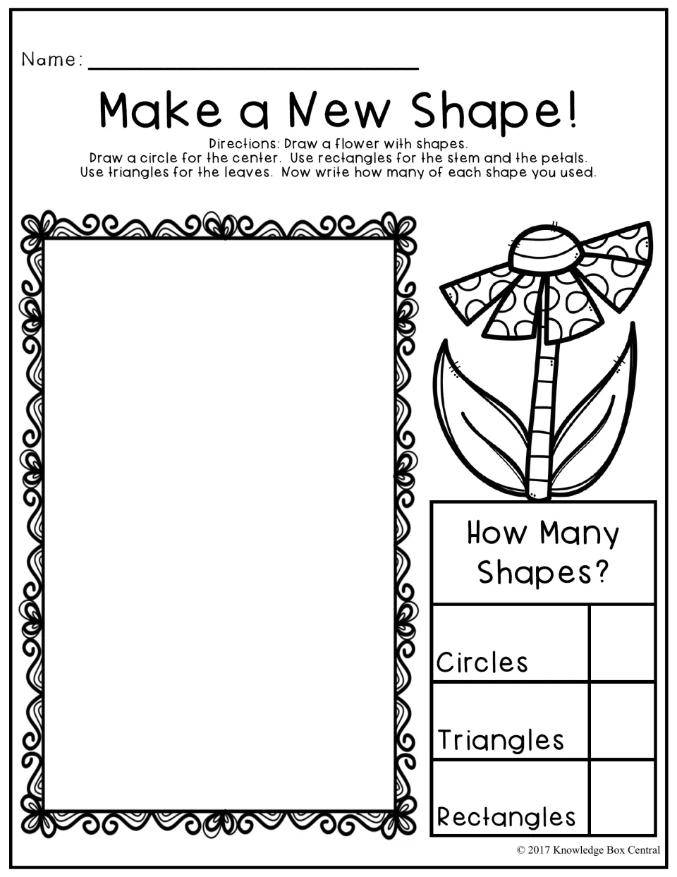 Make a New Shape! Students draw a flower from a circle, rectangles and triangles, then count each shape used