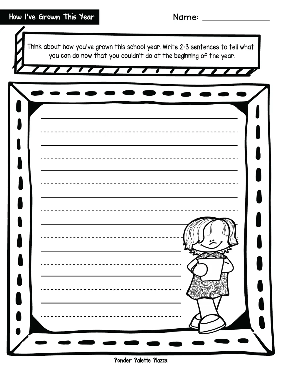 How I've Grown This Year writing prompt: students write 2-3 sentences on skills they gained since the start of the year