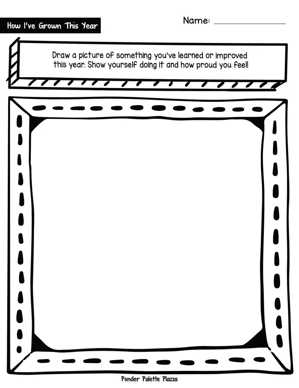 Growth reflection drawing: students draw themselves doing something they learned or improved and show how proud they feel