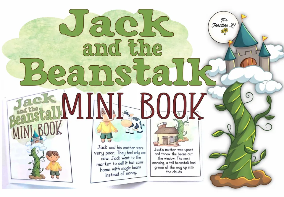 Jack and the Beanstalk Mini Book cover showing a folded booklet with story pages about Jack, the cow and magic beans