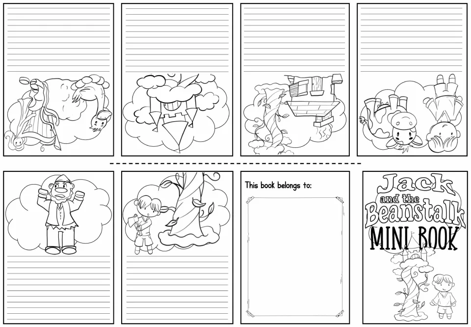 Story re-tell booklet: students write each part of the tale under or above its outline picture, with no story text given