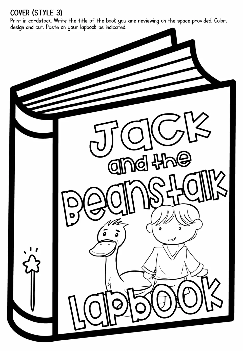 Cover style 3 cut-out: closed book showing Jack standing beside a goose under the lapbook title, for coloring and pasting