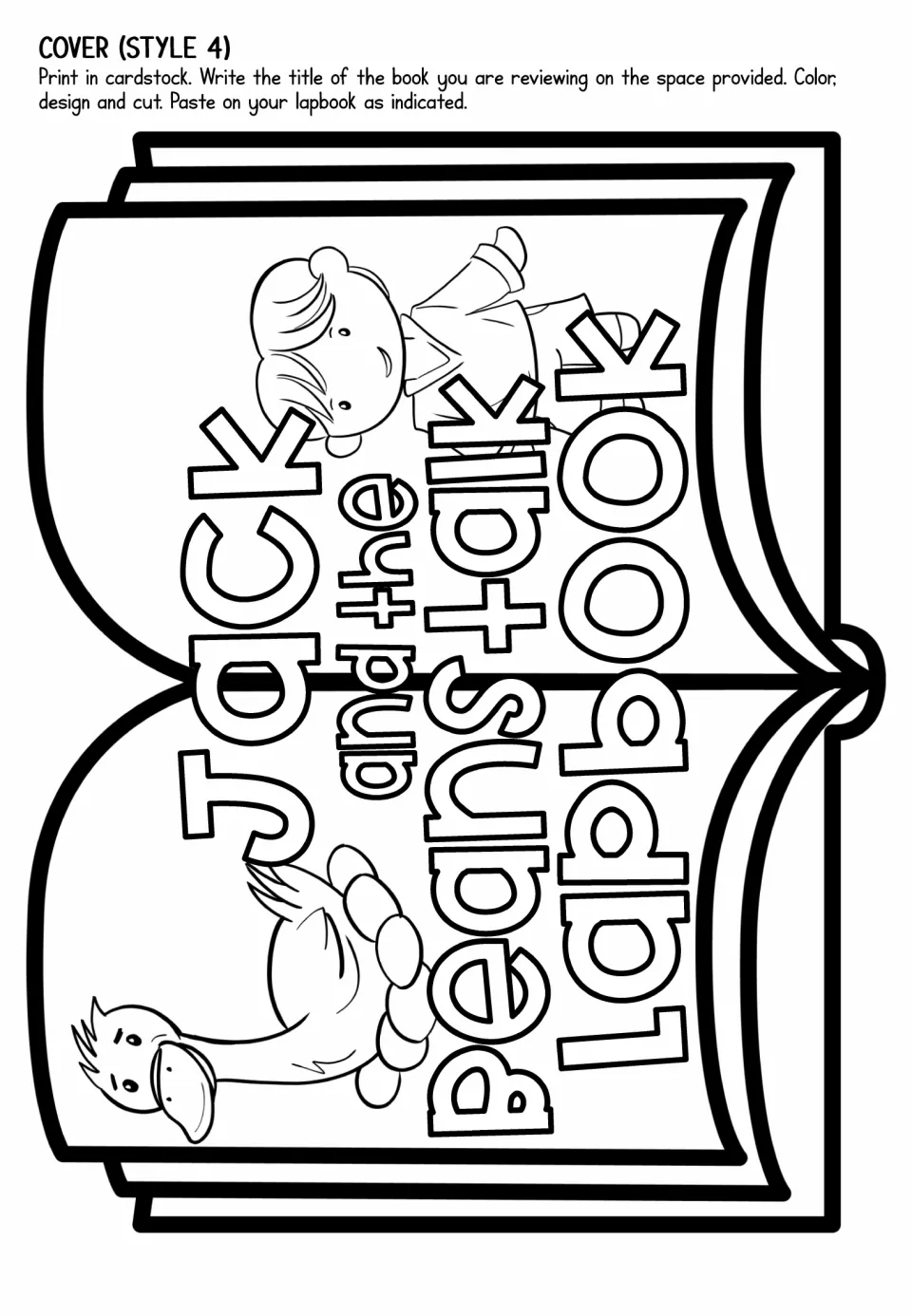 Cover style 4 cut-out: sideways open book with Jack and the goose, which students color, cut out and attach to their lapbook