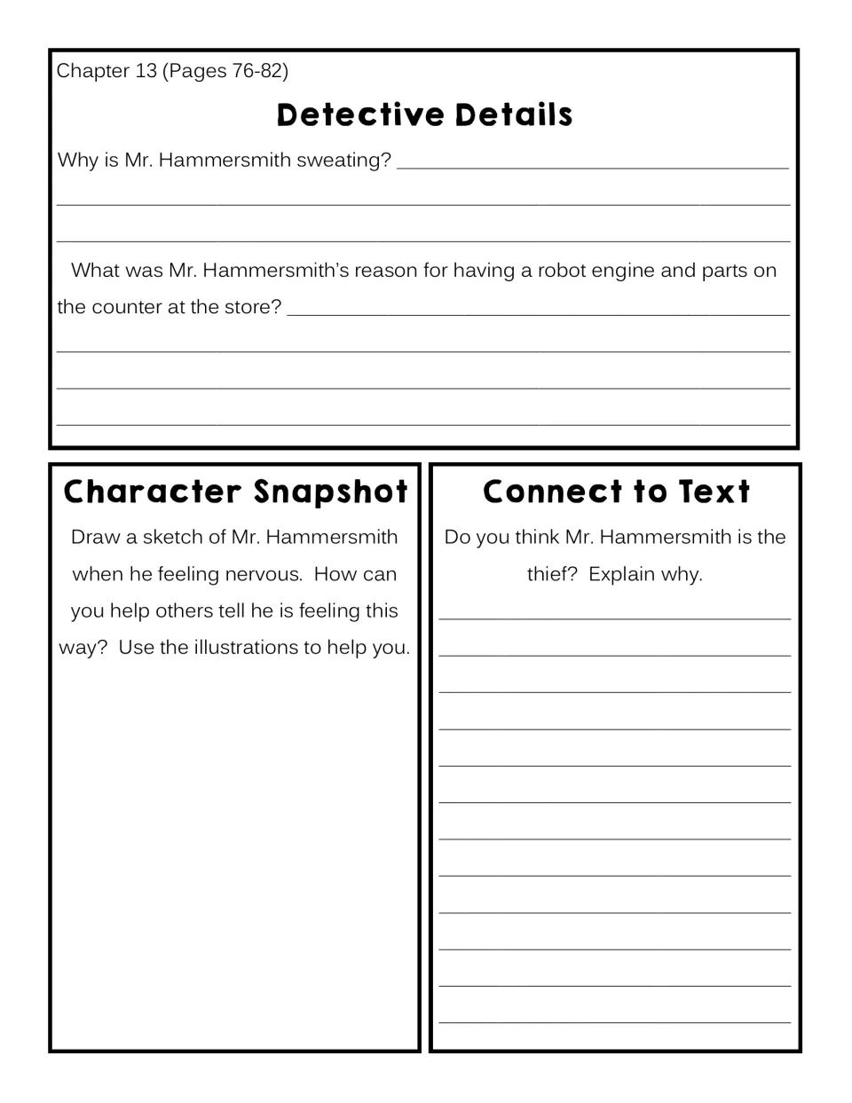 Chapter 13 response sheet: explain Mr. Hammersmith’s robot parts, sketch his nerves, and assess him as a suspect