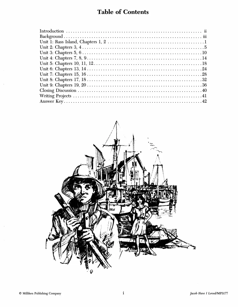 Teaching guide contents list nine chapter units, background, closing discussion, writing projects, and answers