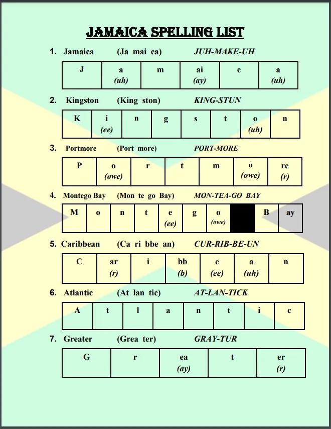 Jamaica Spelling List – cover