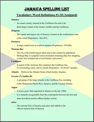 Jamaica Spelling List – sample page 3