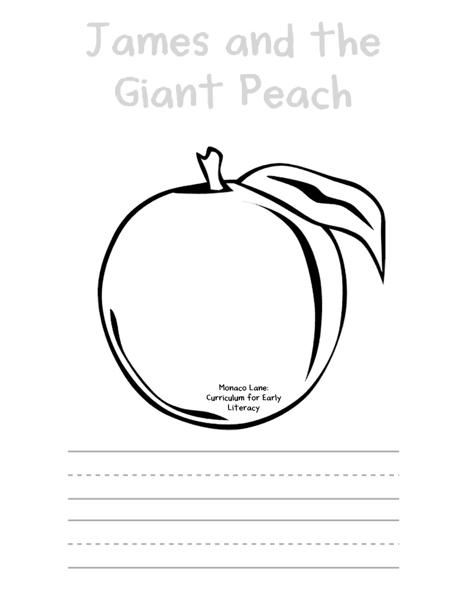Book companion cover titled 'James and the Giant Peach,' with a large peach and the creator's name.