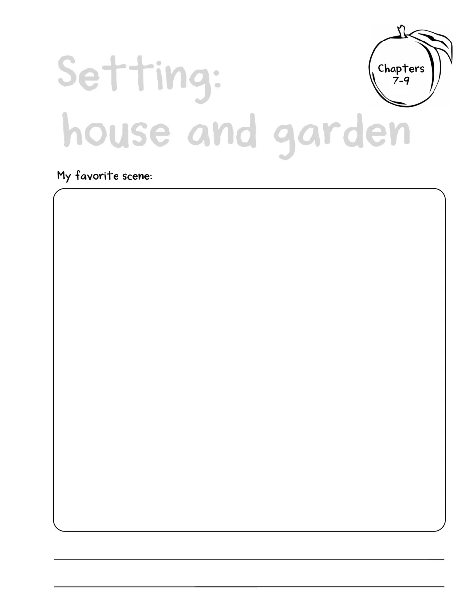 Chapters 7–9 response page identifies the setting as 'house and garden' and includes a favorite-scene prompt.
