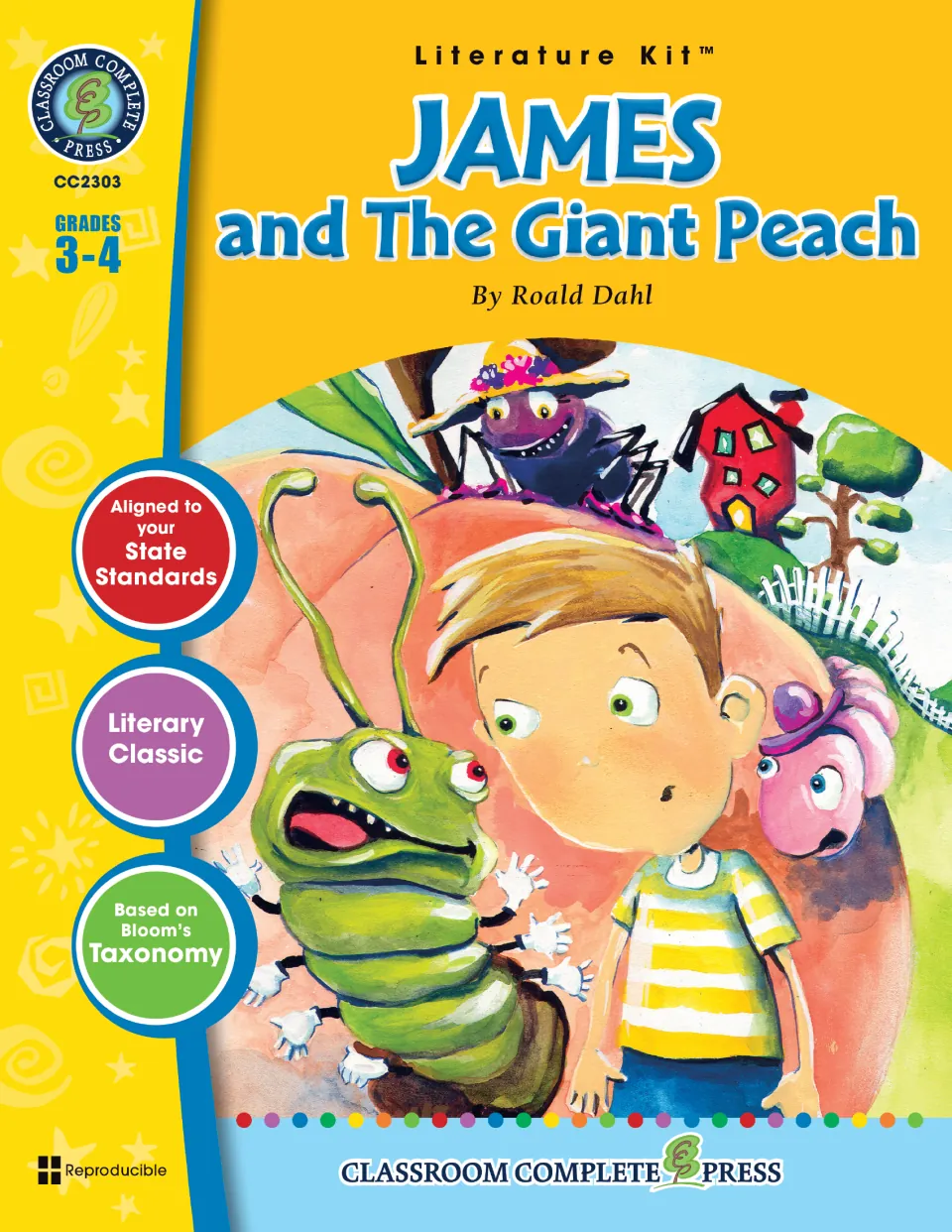 Literature kit cover for James and the Giant Peach by Roald Dahl, labeled grades 3–4 and item CC2303