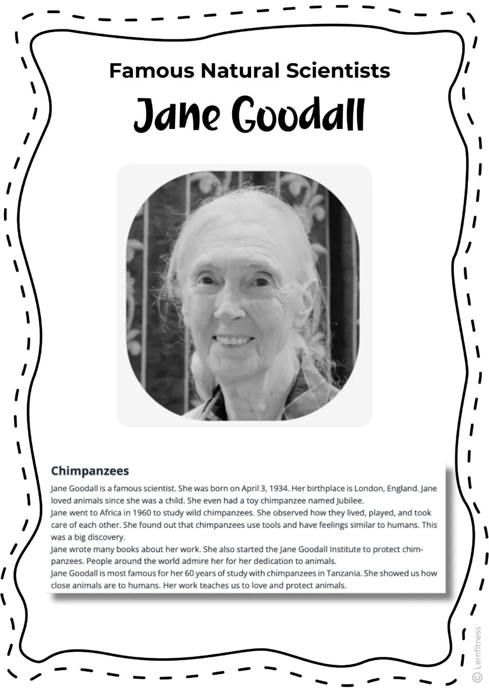 Grayscale photo version of the Chimpanzees reading on Jane Goodall's life, 1960 Africa trip and 60 years in Tanzania