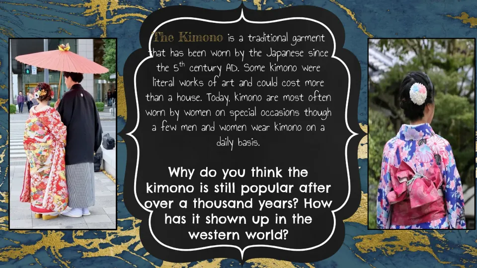 The kimono, worn since the 5th century: students explain its lasting popularity and its Western presence, with photos