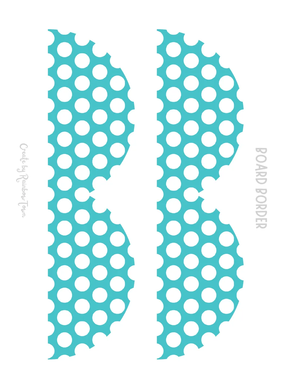 Board border cut-out pieces: two teal scalloped strips with white polka dots for edging a bulletin board