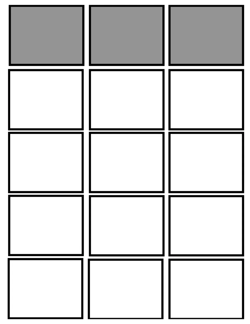 Blank game board: three gray category spaces on top and four rows of three spots for face-down question cards