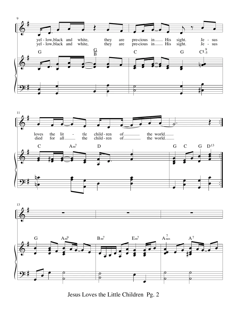 Score continuation: “they are precious in His sight,” a verse repeat, and the start of a piano interlude