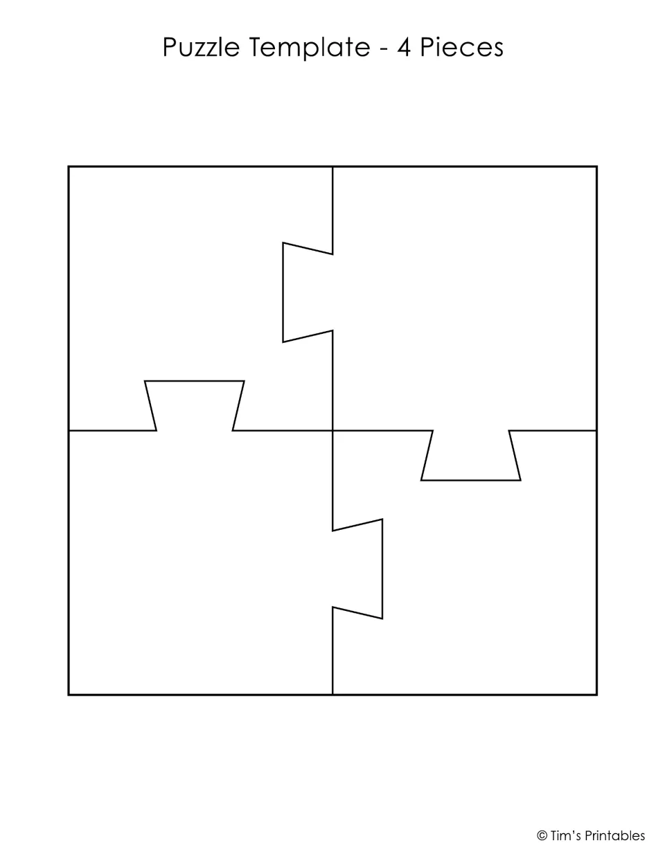 4-piece puzzle template: a blank square jigsaw of four interlocking pieces for students to draw, colour and cut apart