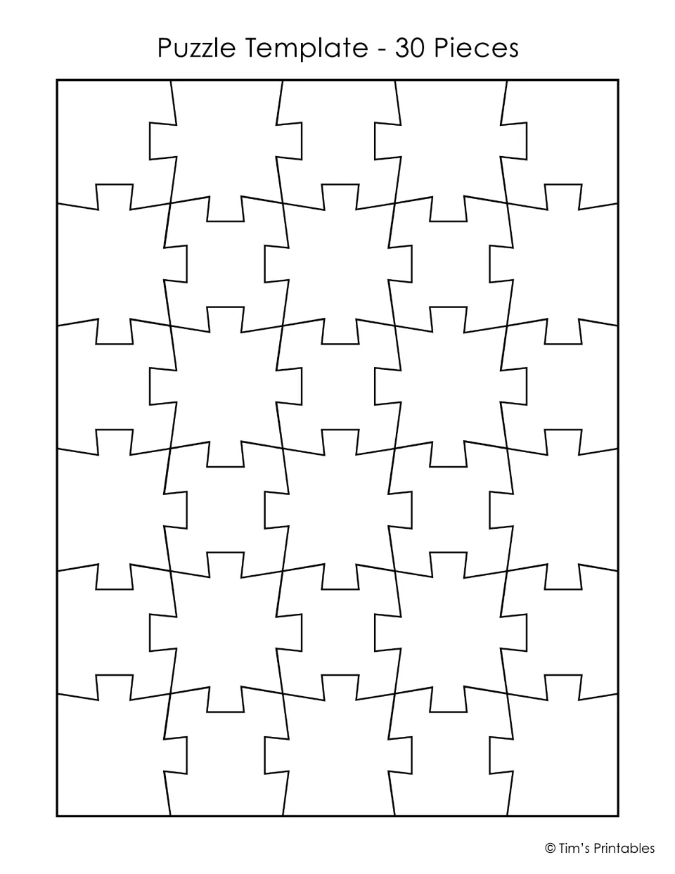 30-piece puzzle template: blank jigsaw of 30 small interlocking pieces for a student picture, then cutting and rebuilding