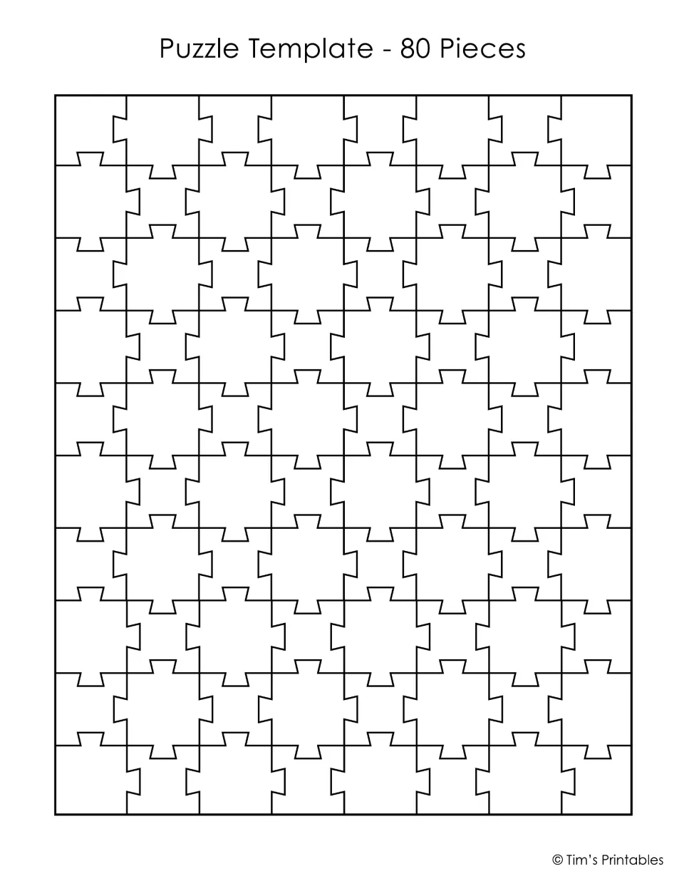 80-piece puzzle template: blank jigsaw of 80 tiny interlocking pieces to colour, cut apart and reassemble