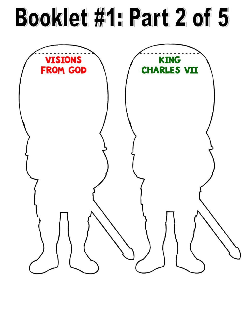 Color basic facts booklet, part 2 of 5: Visions from God and King Charles VII cutouts for student notes