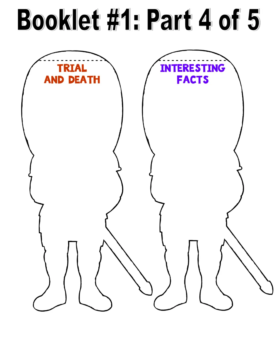 Color basic facts booklet, part 4 of 5: Trial and Death and Interesting Facts cutouts for student notes