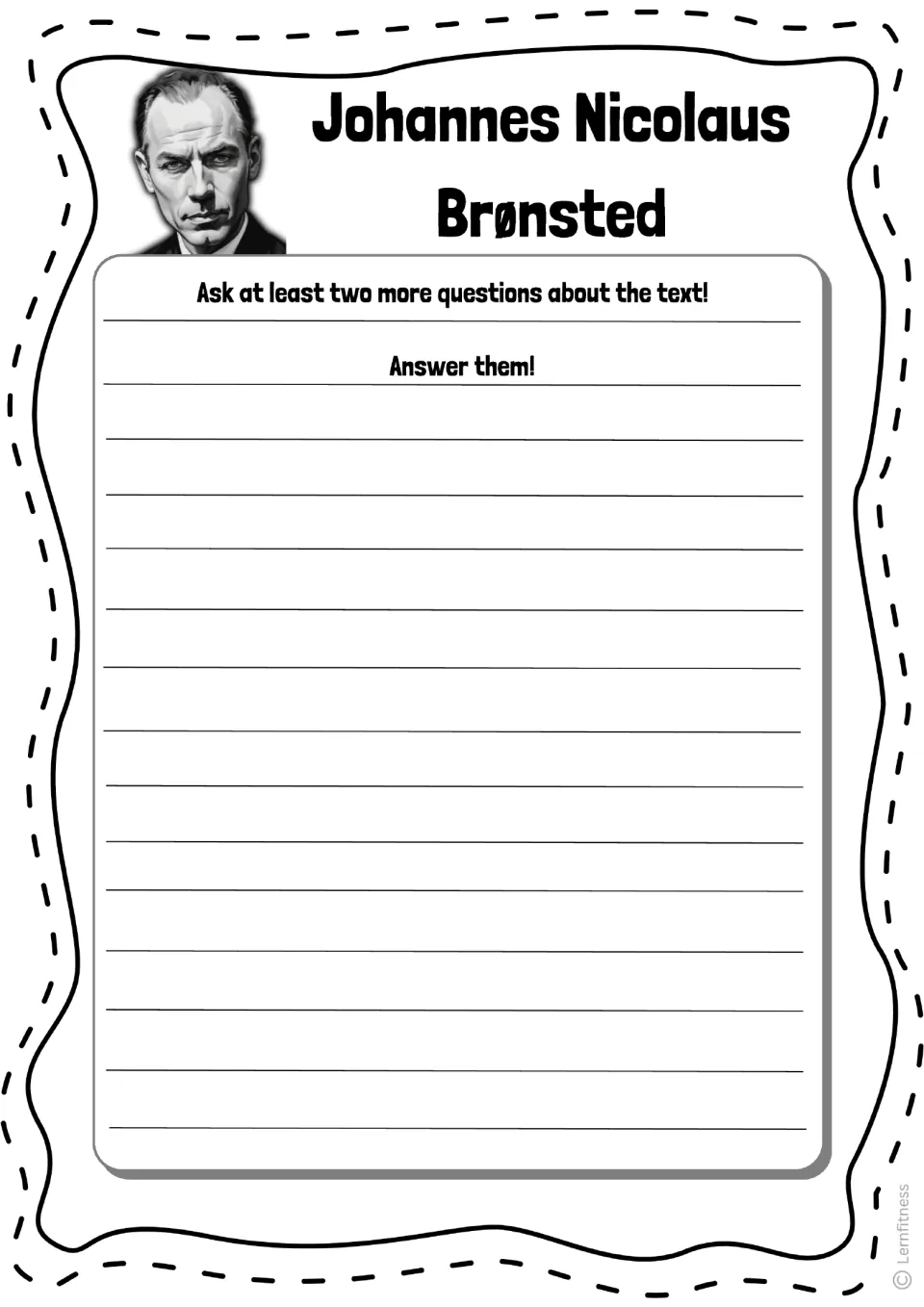 Brønsted reading extension asks students to write at least two more questions about the text and answer them