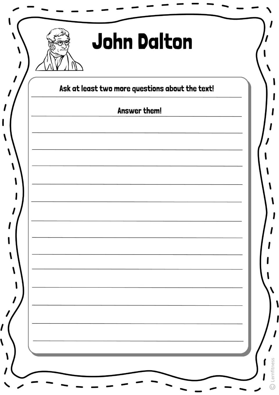 Question writing on Dalton: students ask at least two more questions about the text and then write answers to them